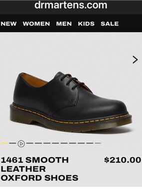 Dr. Martens Black Smooth Leather 3-Eye Oxford with Yellow Stitching